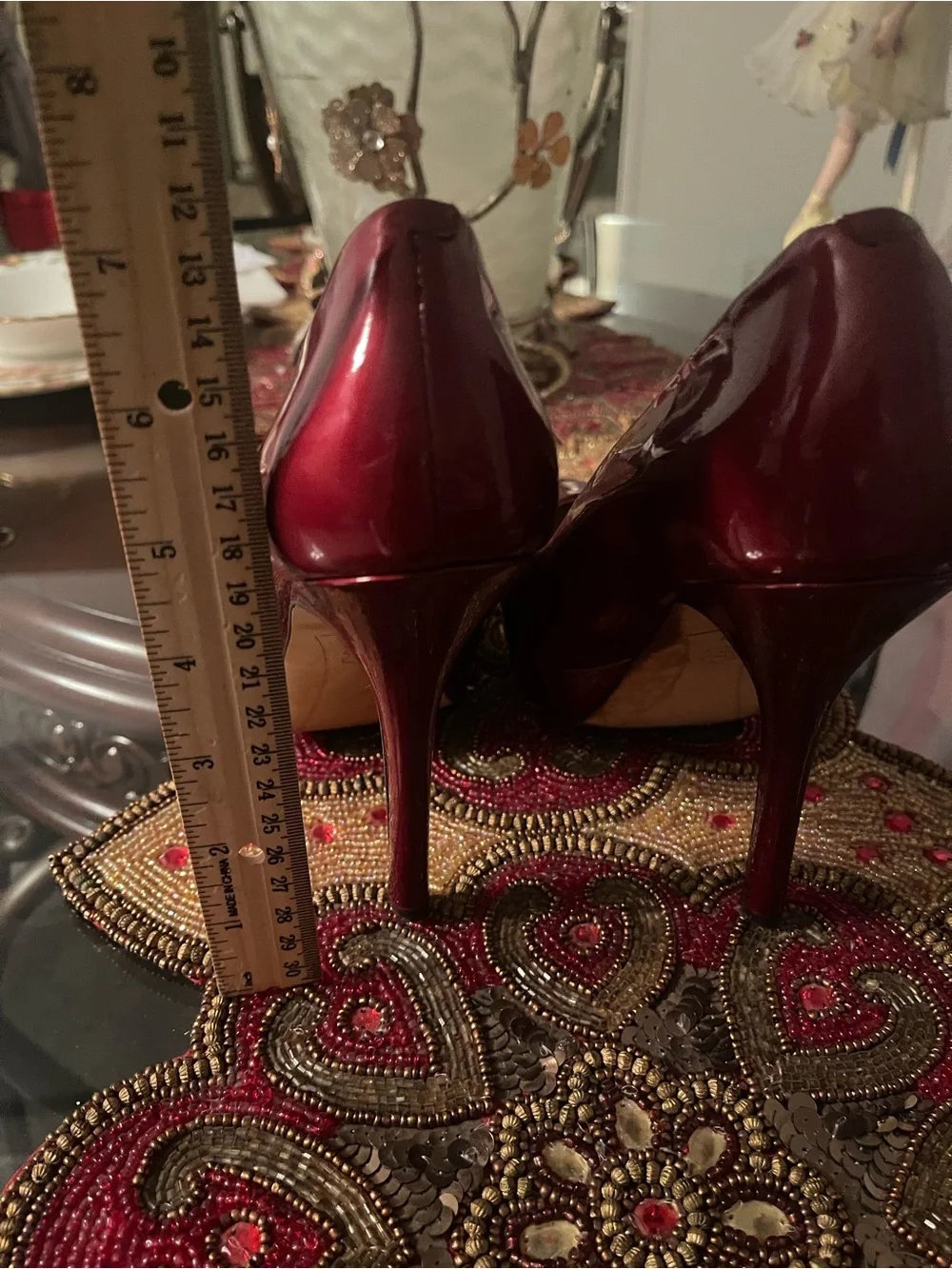 Joan & David Burgundy Patent Platform Pumps